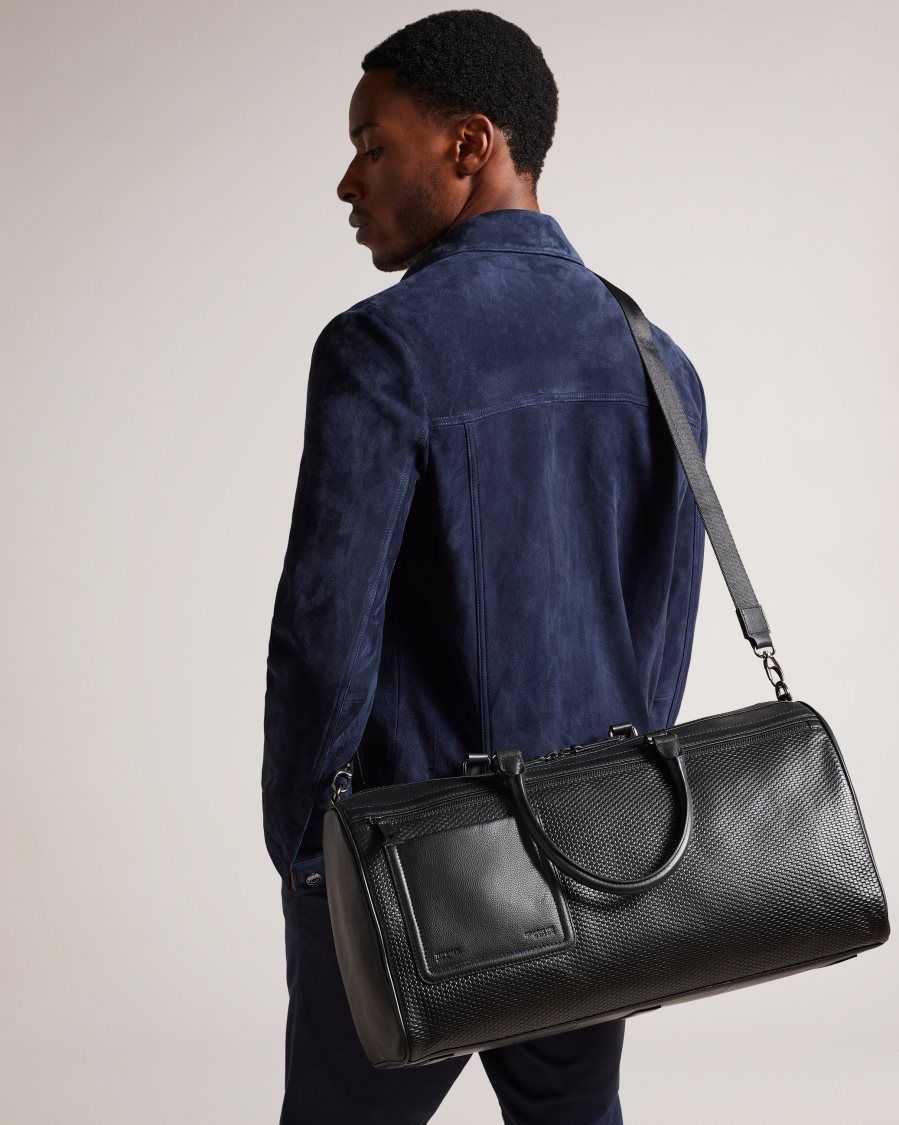 Ted Baker Canvay Textured Leather Holdall Black | 1798046-NG