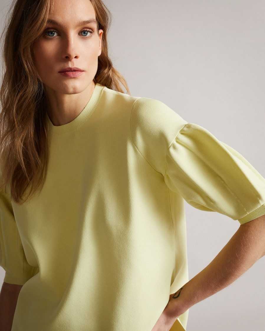 Ted Baker Capria Full Needle Puff Sleeve Knit Top Light Yellow | 4816097-YU