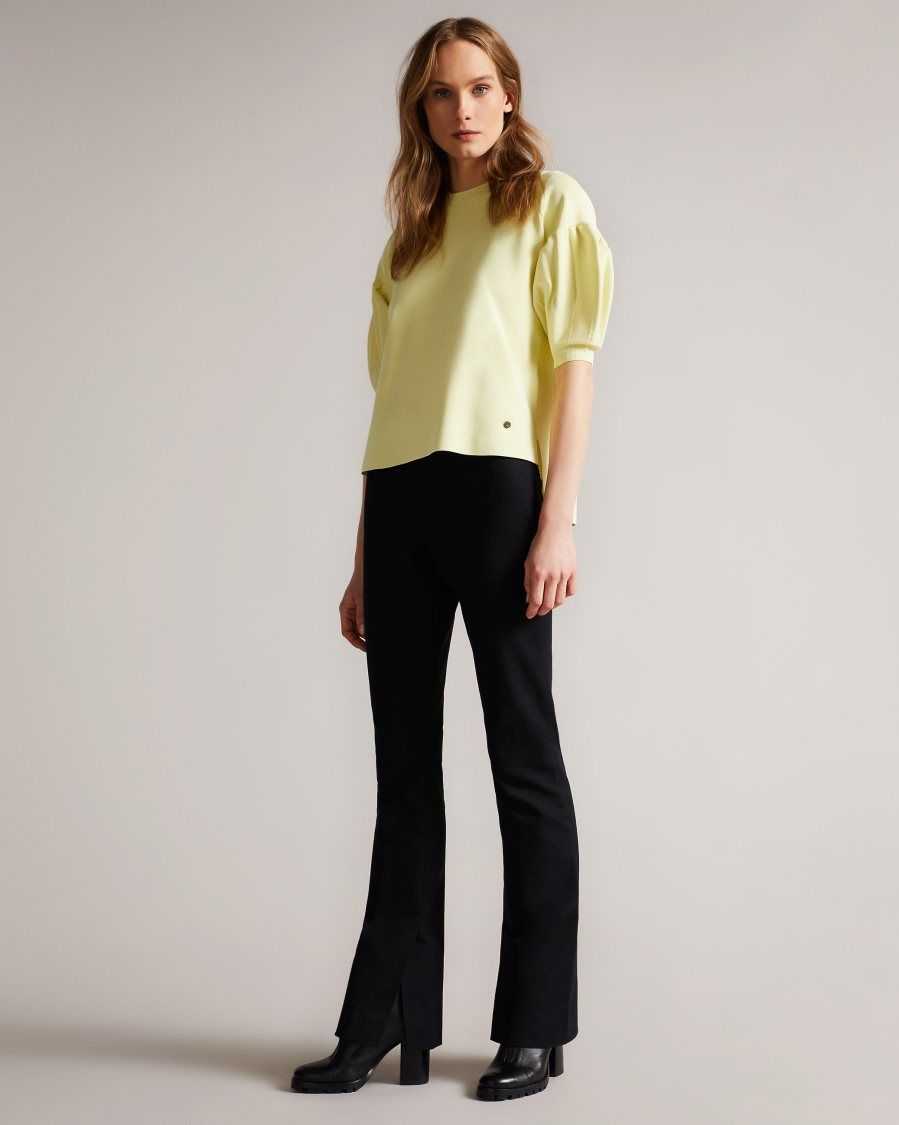 Ted Baker Capria Full Needle Puff Sleeve Knit Top Light Yellow | 4816097-YU