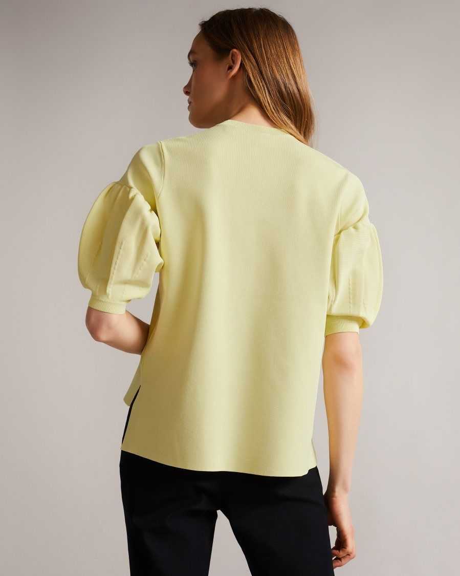 Ted Baker Capria Full Needle Puff Sleeve Knit Top Light Yellow | 4816097-YU