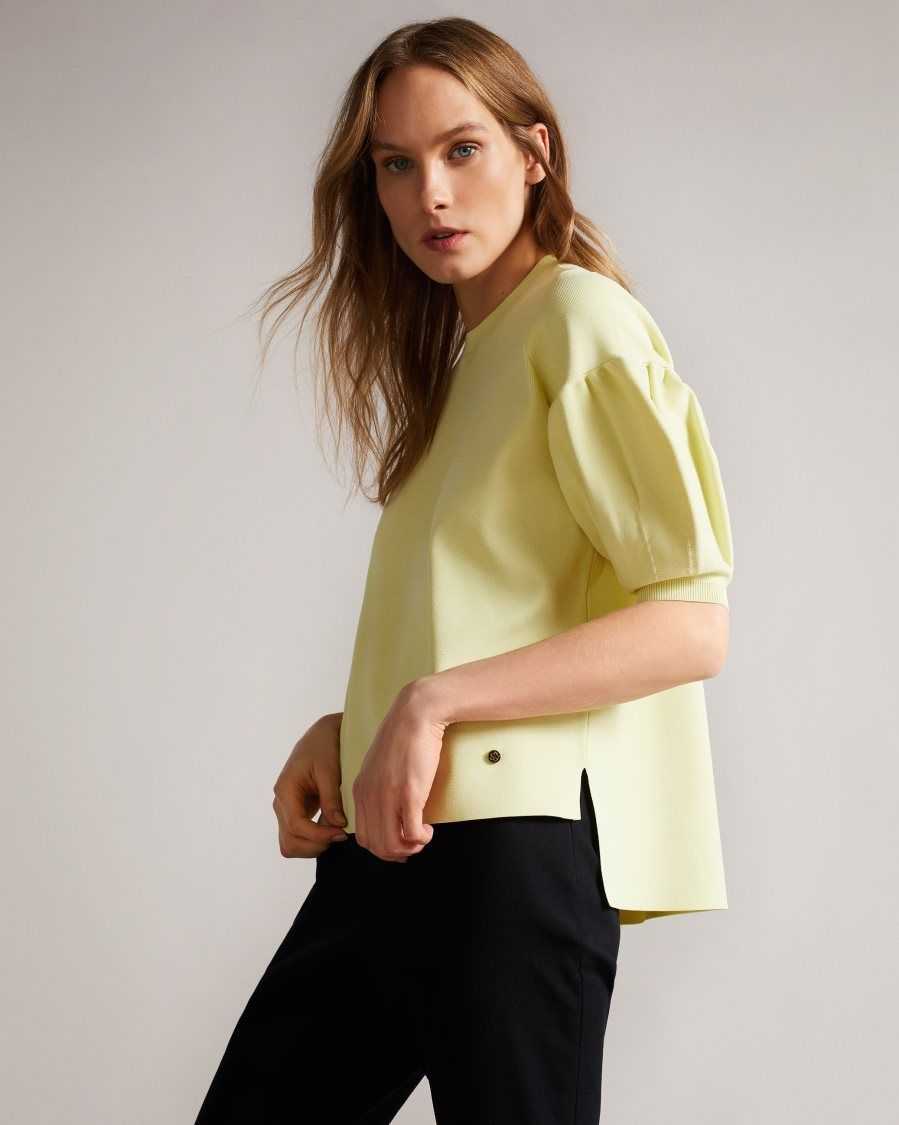 Ted Baker Capria Full Needle Puff Sleeve Knit Top Light Yellow | 4816097-YU