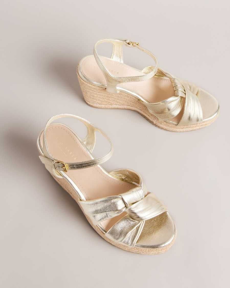 Ted Baker Carda Knotted Wedge Espadrille Sandals Gold | 5032417-DN