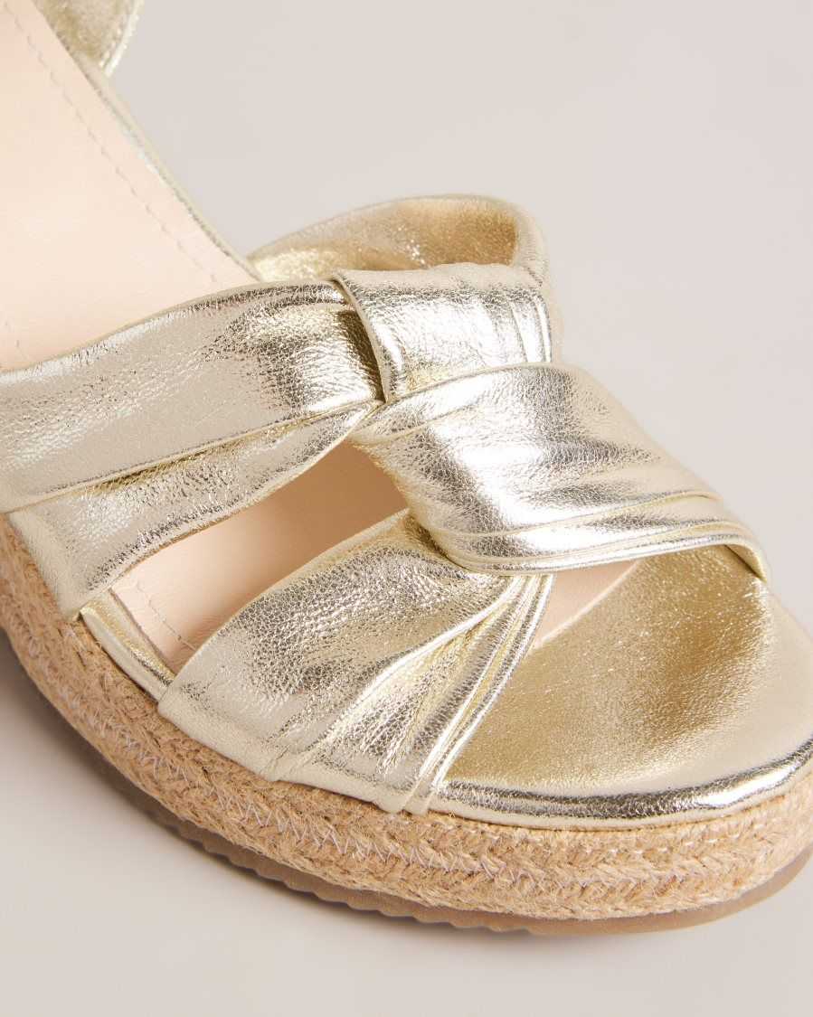 Ted Baker Carda Knotted Wedge Espadrille Sandals Gold | 5032417-DN