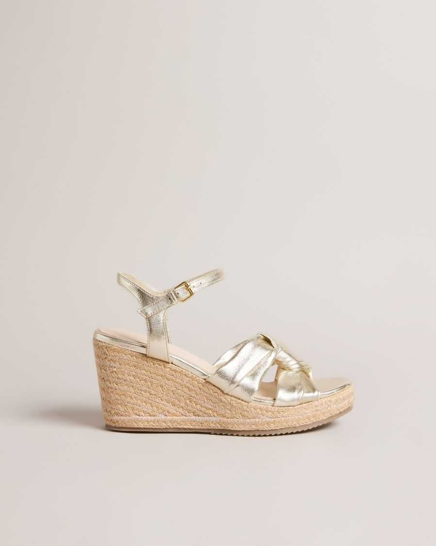 Ted Baker Carda Knotted Wedge Espadrille Sandals Gold | 5032417-DN