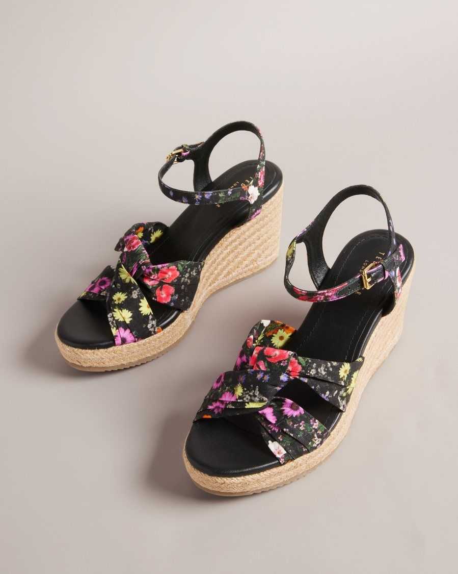 Ted Baker Cardima Floral Soft Knot Wedges Black | 4830561-DB