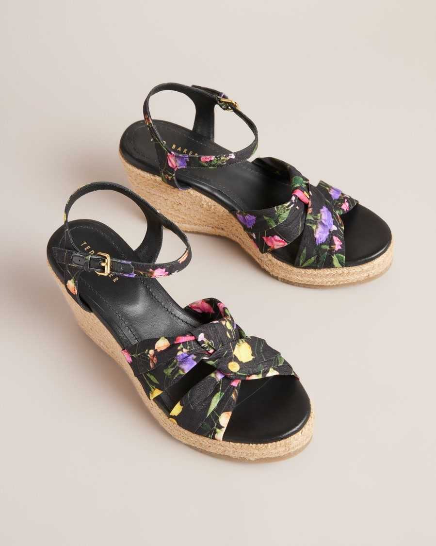 Ted Baker Cardone Floral Espadrille Platform Sandals Black | 5176209-KE