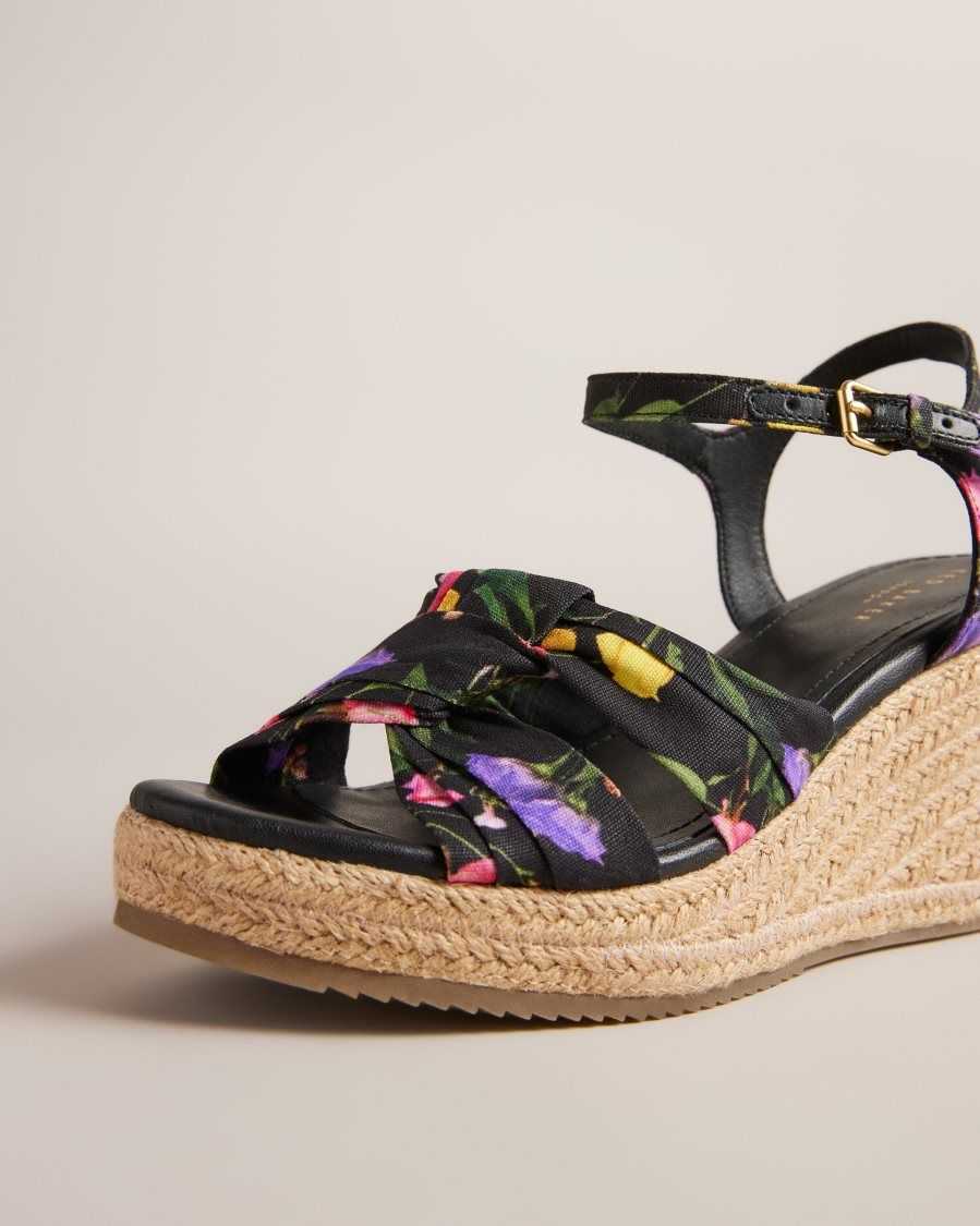 Ted Baker Cardone Floral Espadrille Platform Sandals Black | 5176209-KE