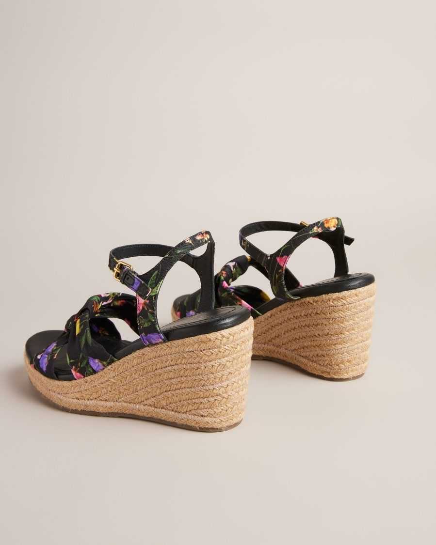 Ted Baker Cardone Floral Espadrille Platform Sandals Black | 5176209-KE