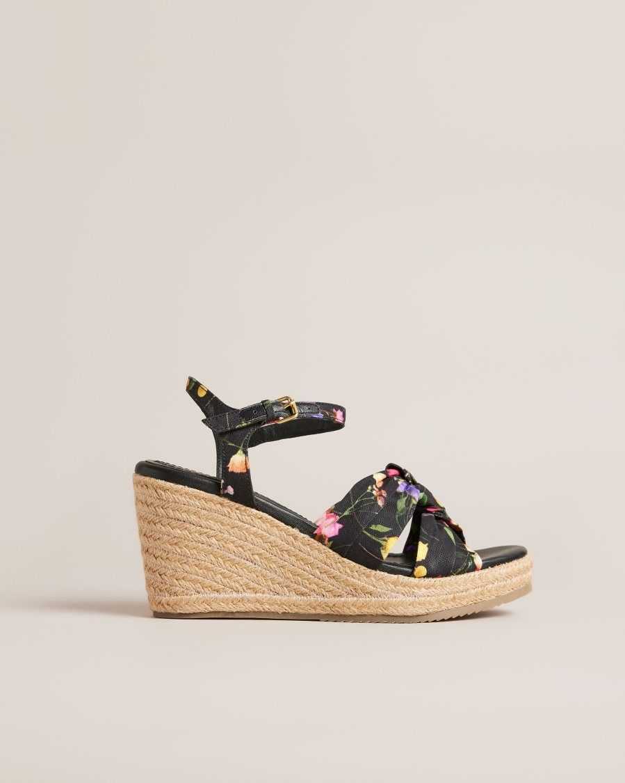 Ted Baker Cardone Floral Espadrille Platform Sandals Black | 5176209-KE