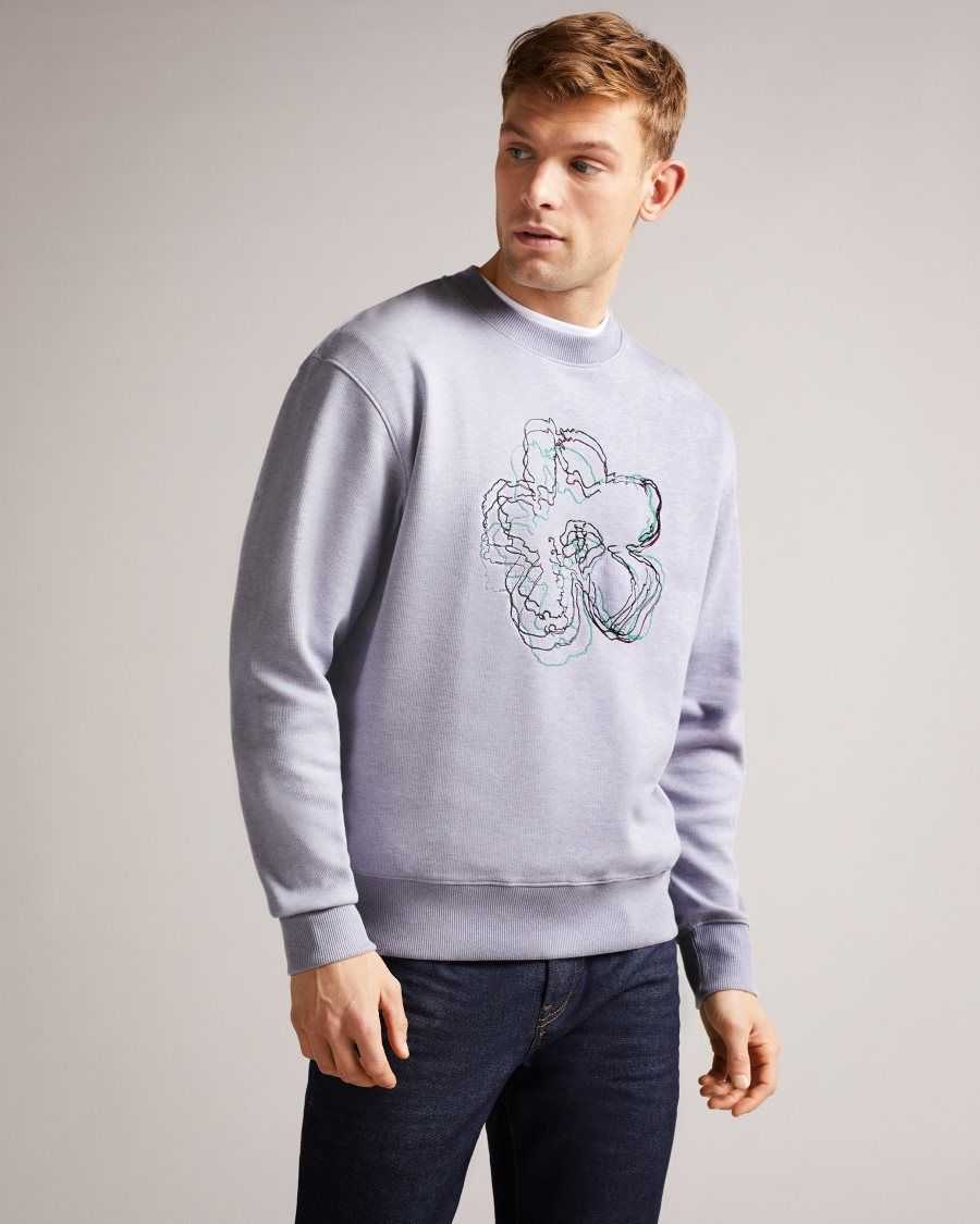 Ted Baker Carick Long Sleeve Embroidered Flower Sweatshirt Light Purple | 2184695-DE