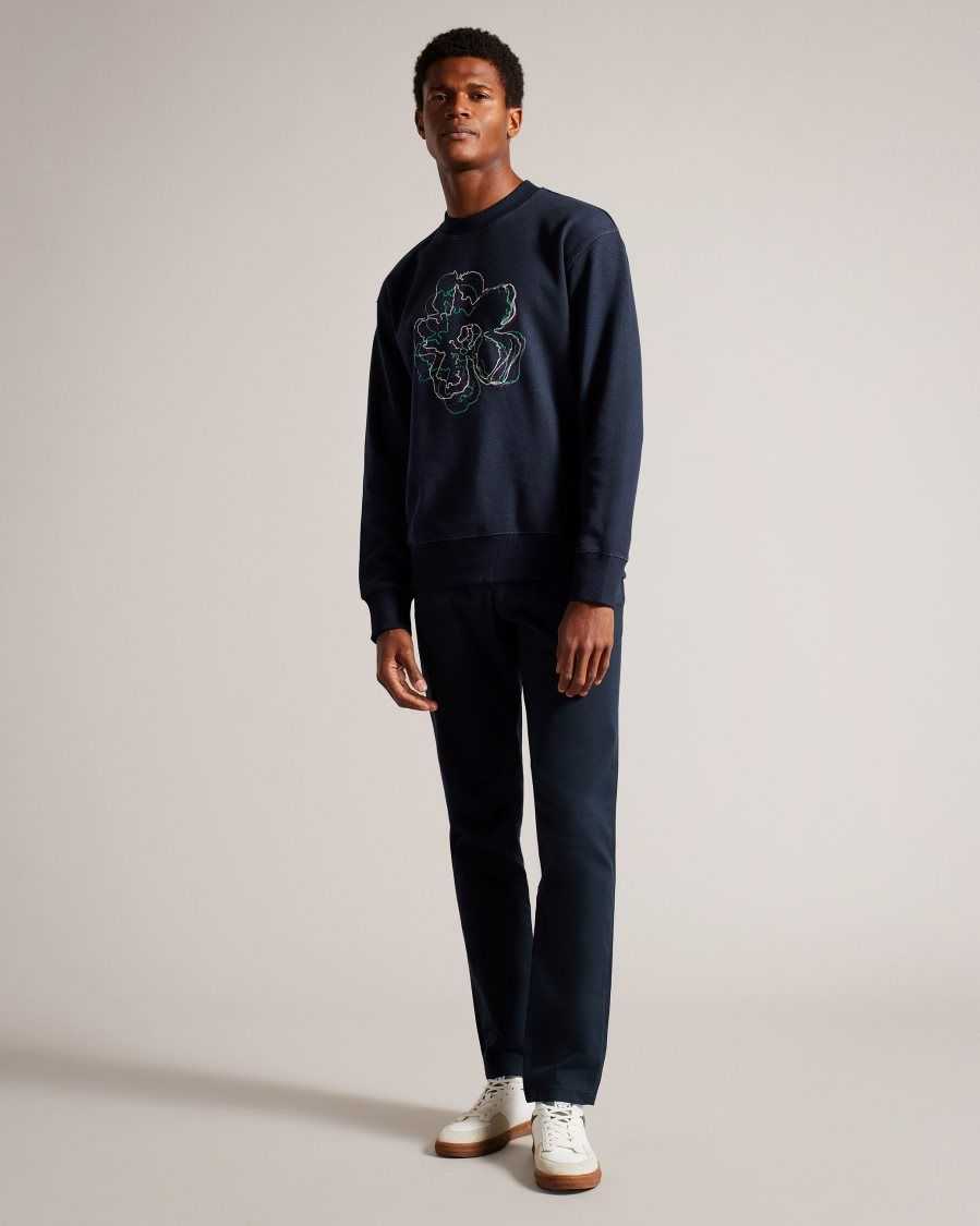 Ted Baker Carick Long Sleeve Embroidered Flower Sweatshirt Navy | 6301589-DZ