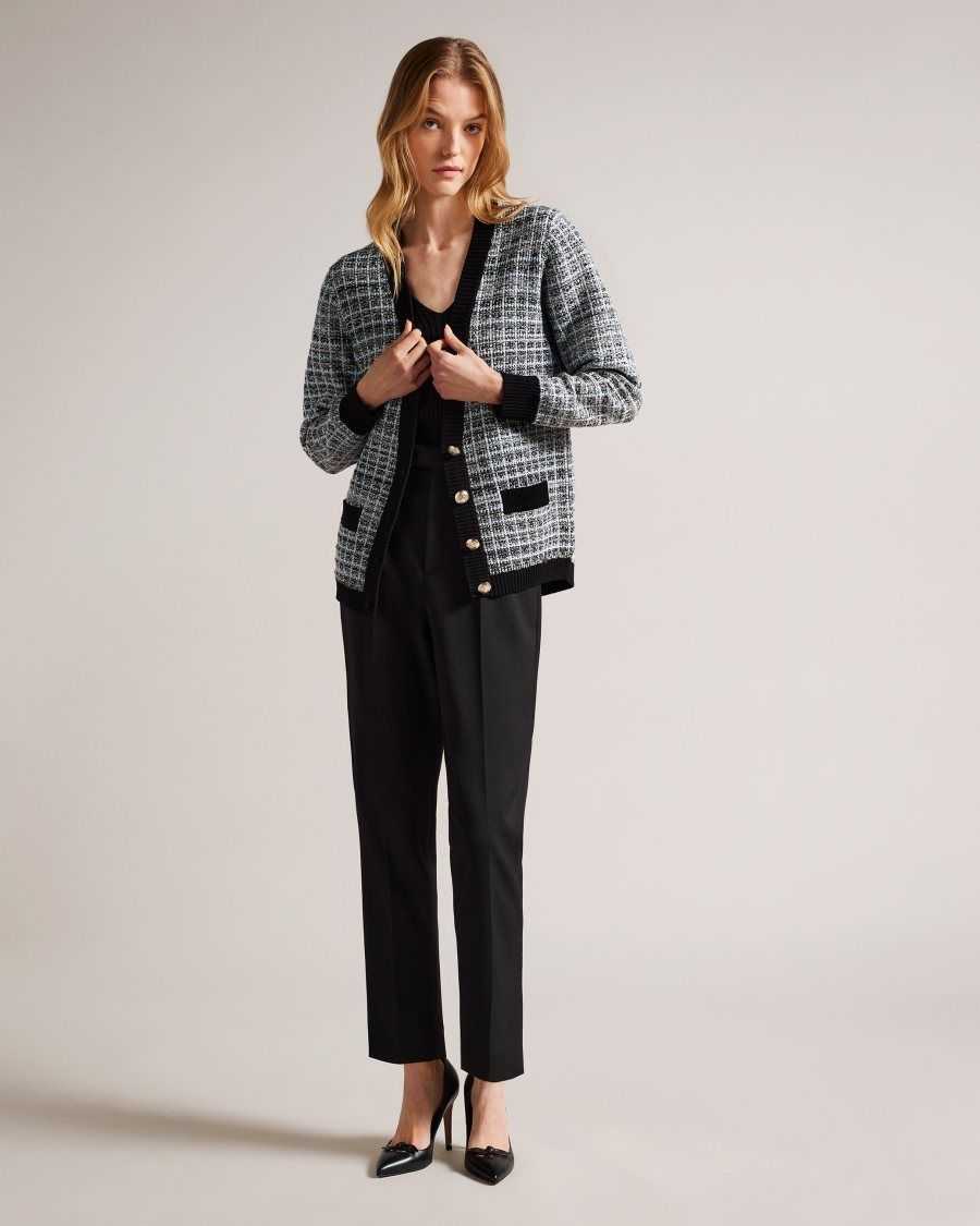 Ted Baker Carmein Check Easy Fit Cardigan Ivory | 7140269-XH