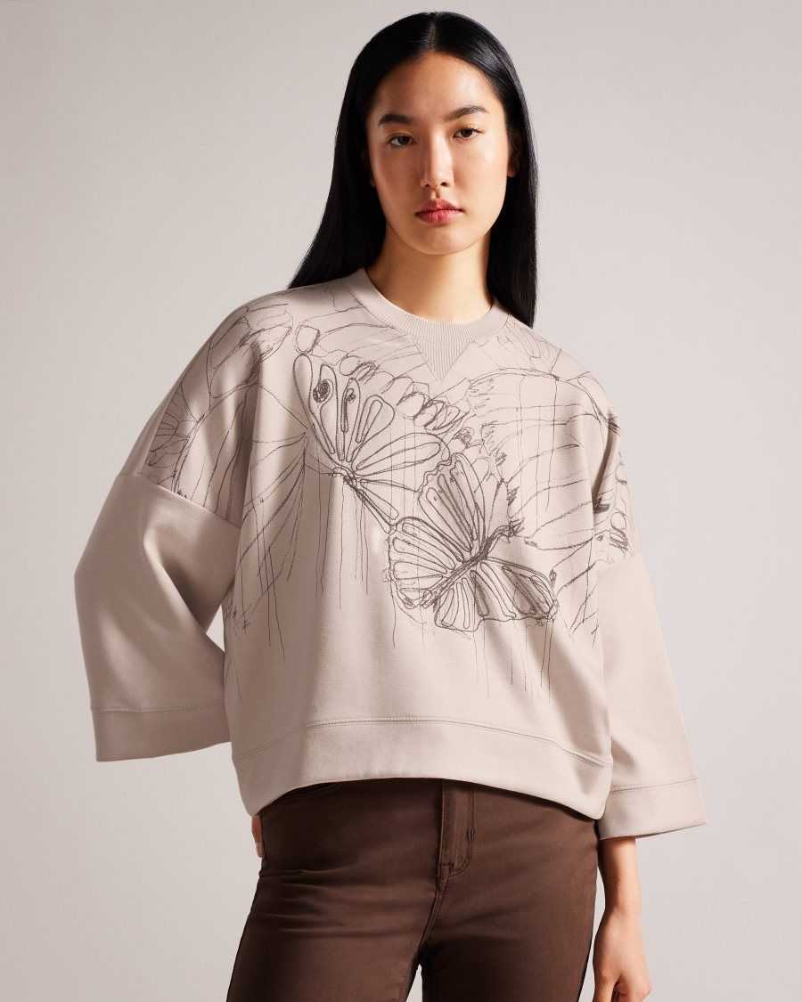 Ted Baker Carmile Wide Sleeve Butterfly Sweatshirt Dusky Pink | 6927803-PW