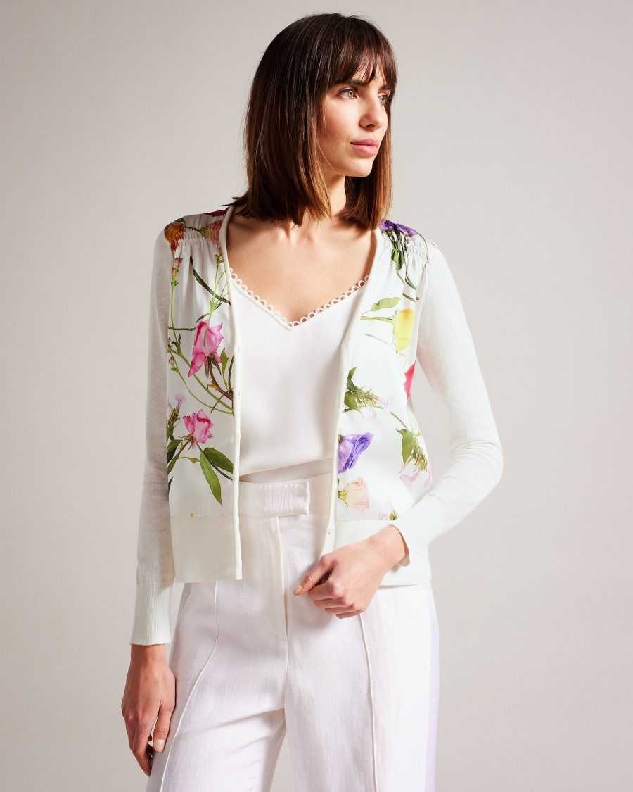 Ted Baker Chantri Woven Front Printed Cardigan White | 6870249-AI