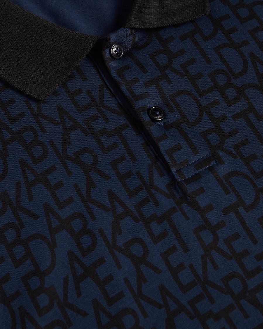 Ted Baker Chapar Short Sleeve Regular Fit Branded Print Polo Shirt Navy-Blue | 0617294-OU