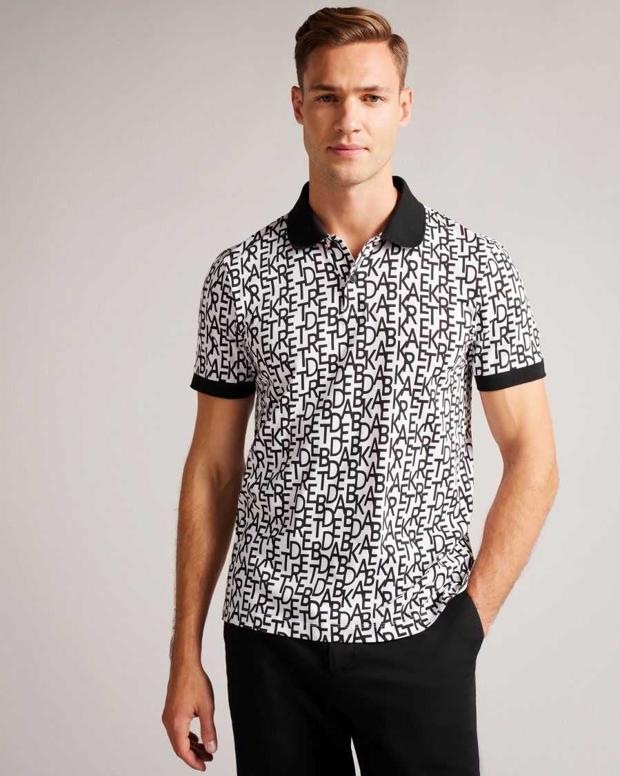 Ted Baker Chapar Short Sleeve Regular Fit Branded Print Polo Shirt White | 9173586-XL