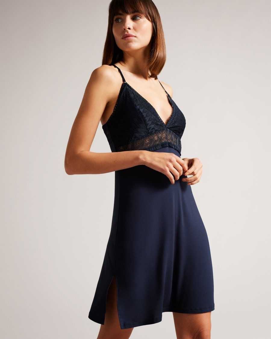 Ted Baker Chelsio Modal Chemise With Lace Detail Navy | 0372691-TM