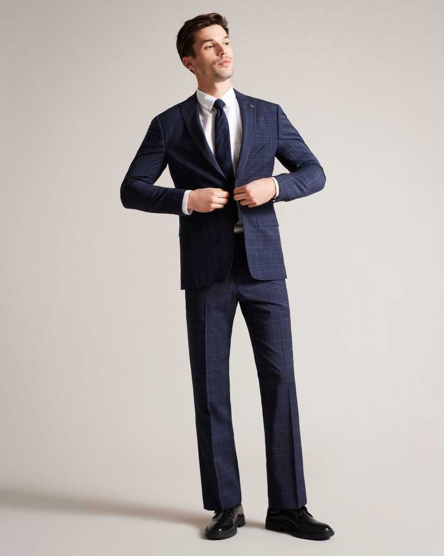 Ted Baker Chesijs Tonal Check Suit Jacket Navy | 3721856-ZT