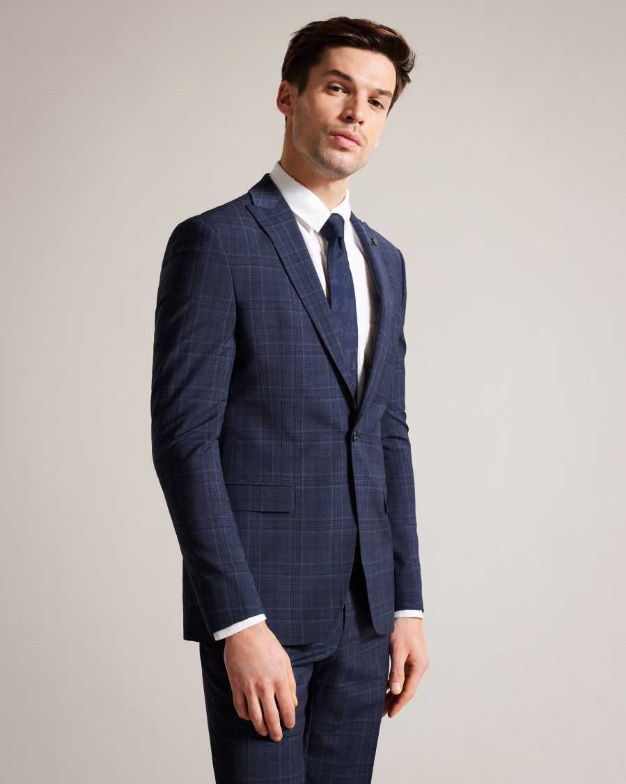 Ted Baker Chesijs Tonal Check Suit Jacket Navy | 3721856-ZT