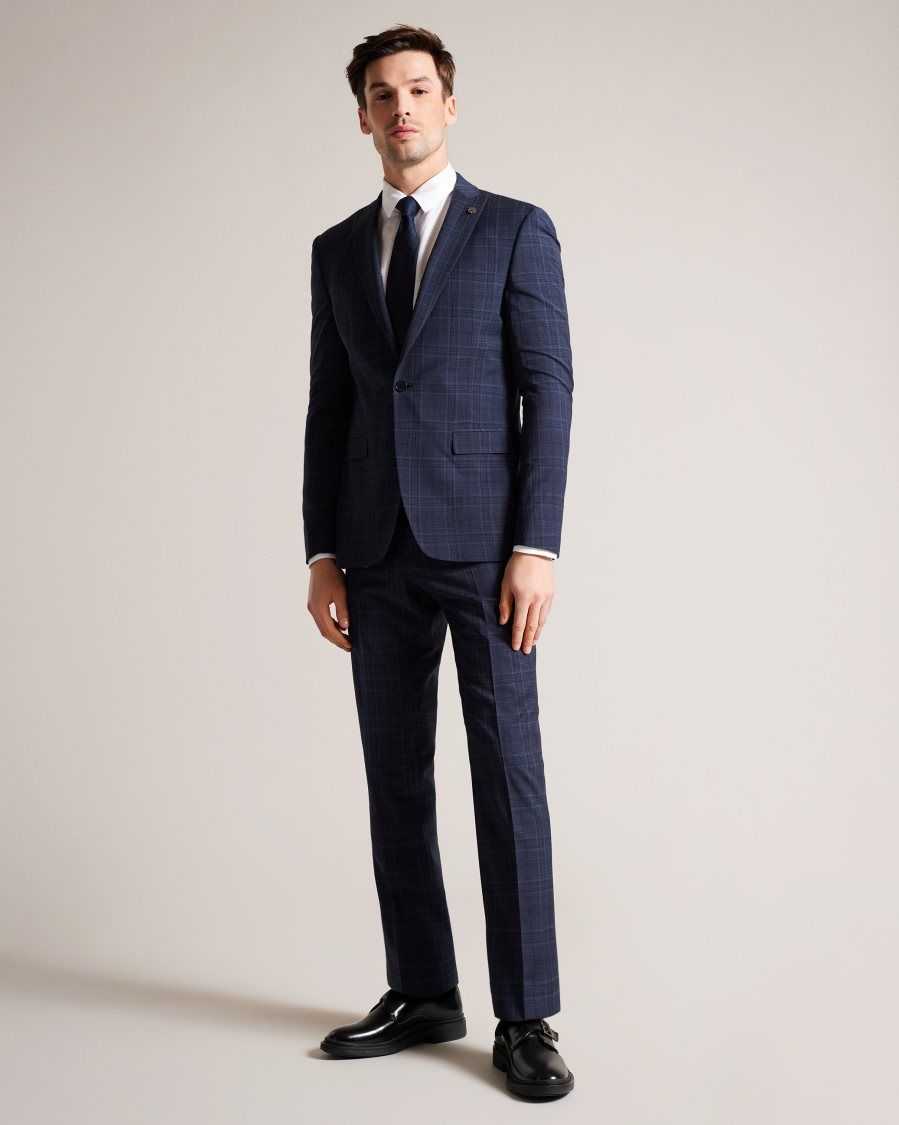 Ted Baker Chesits Tonal Check Suit Trousers Navy | 9053648-RF