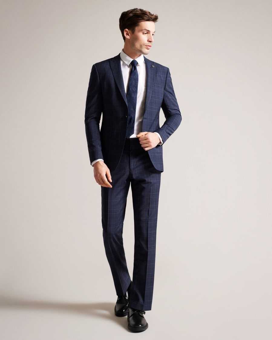 Ted Baker Chesits Tonal Check Suit Trousers Navy | 9053648-RF