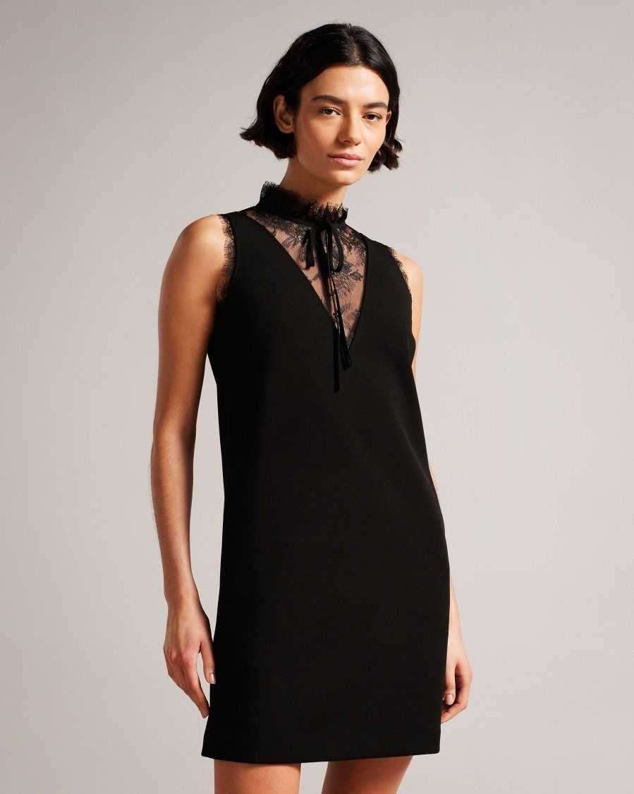 Ted Baker Chharis Shirt Dress With Lace Panels Black | 3815269-PQ