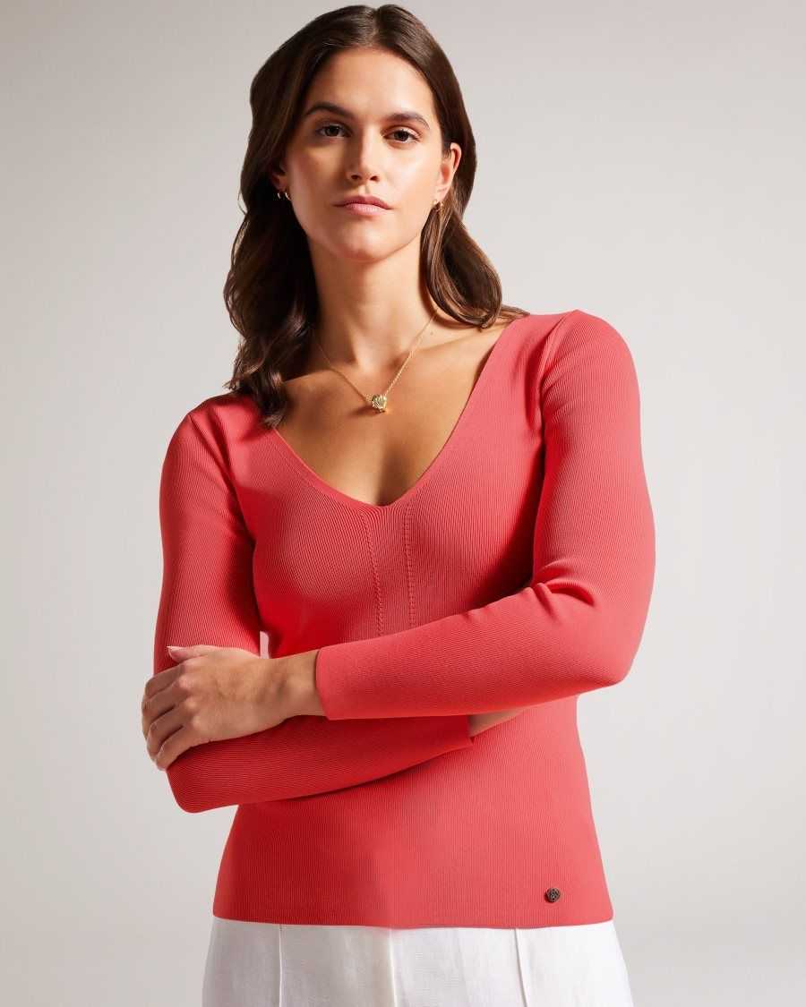 Ted Baker Cileste V Neck Slim Fit Knit Top Coral | 0834516-YG