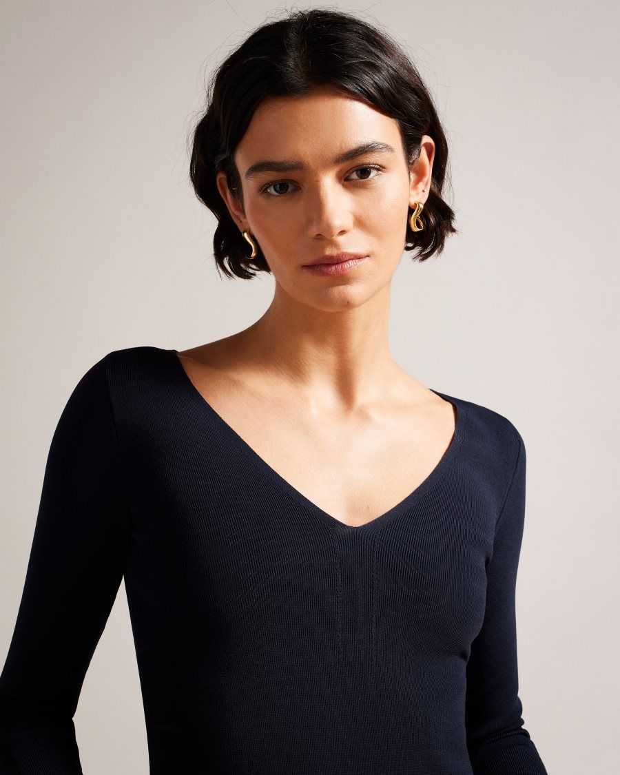 Ted Baker Cileste V Neck Slim Fit Knit Top Dark Blue | 4153928-KG