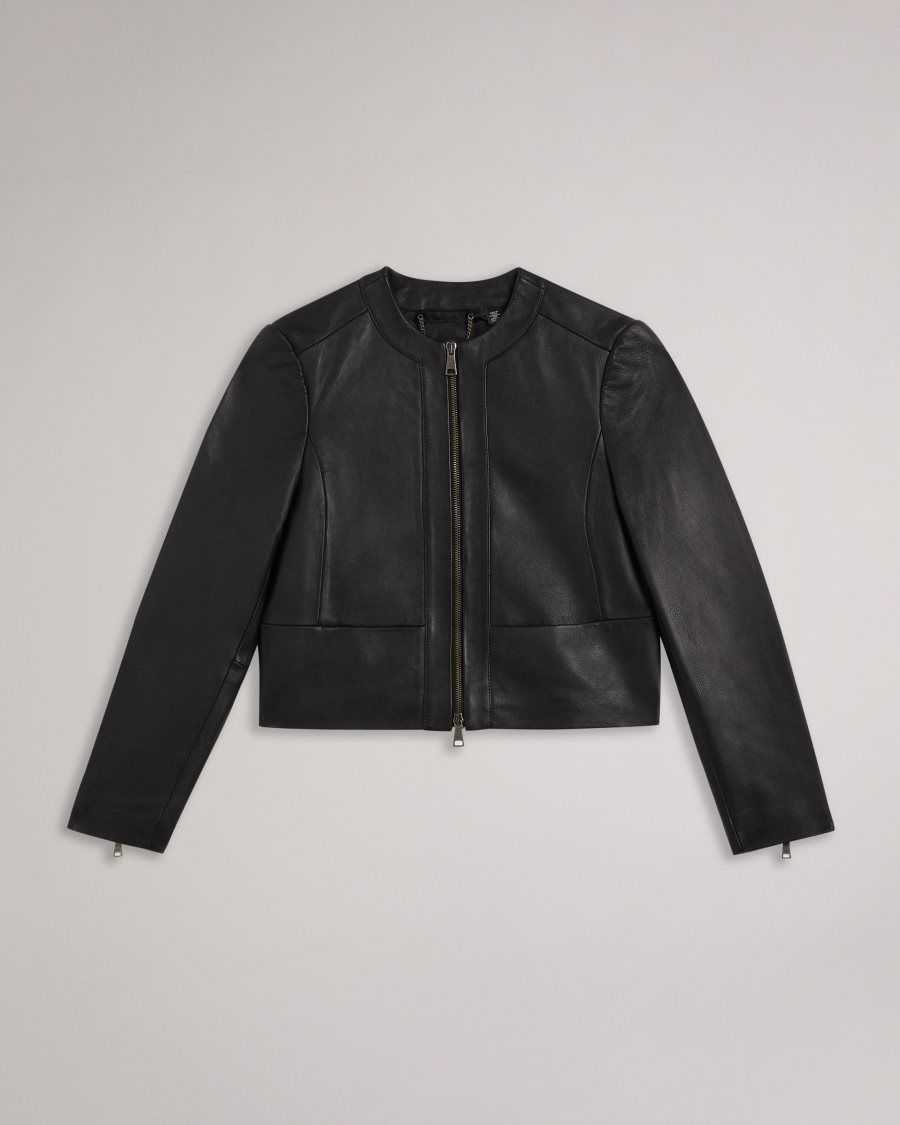 Ted Baker Clarya Fitted Panelled Leather Jacket Black | 6459102-ZI