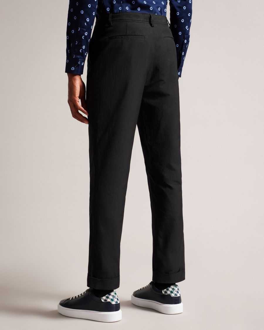 Ted Baker Cleevet Slim Fit Cotton Linen Trousers Black | 3258614-BX