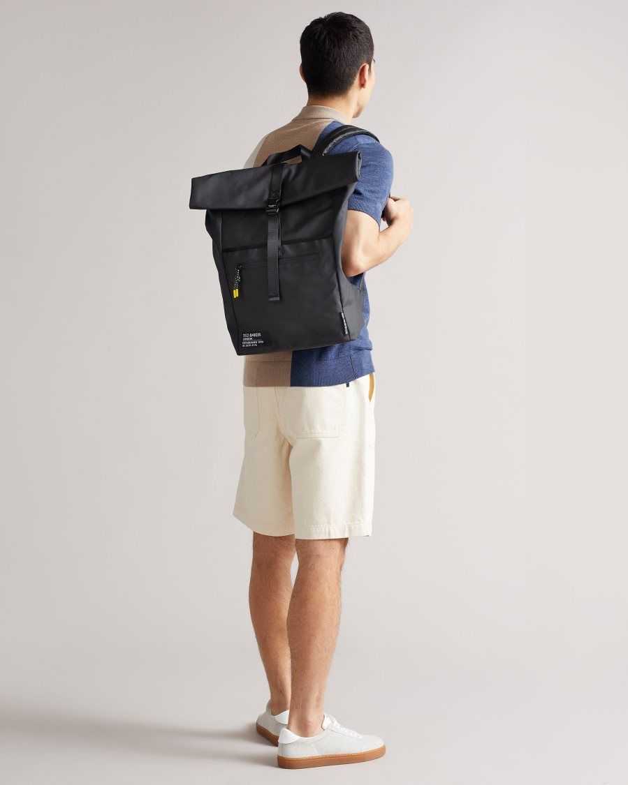 Ted Baker Clime Rubberised Rolltop Backpack Black | 3276405-CV