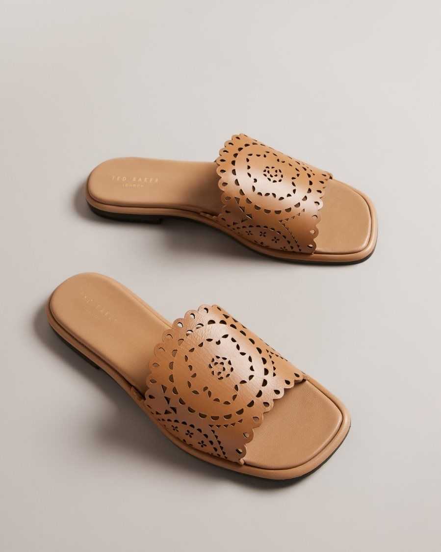 Ted Baker Clovei Laser Cut Flat Sandals Light Brown | 0874153-AT