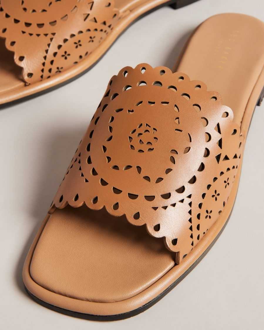 Ted Baker Clovei Laser Cut Flat Sandals Light Brown | 0874153-AT