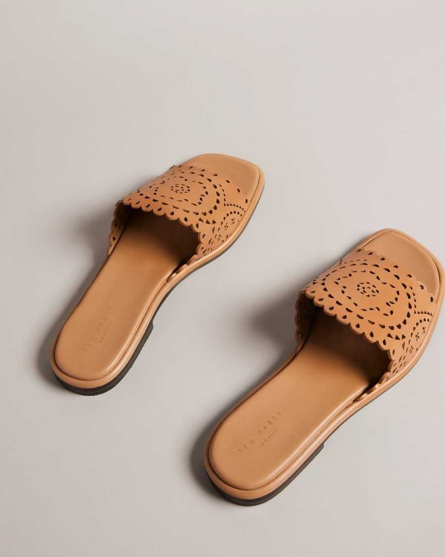 Ted Baker Clovei Laser Cut Flat Sandals Light Brown | 0874153-AT