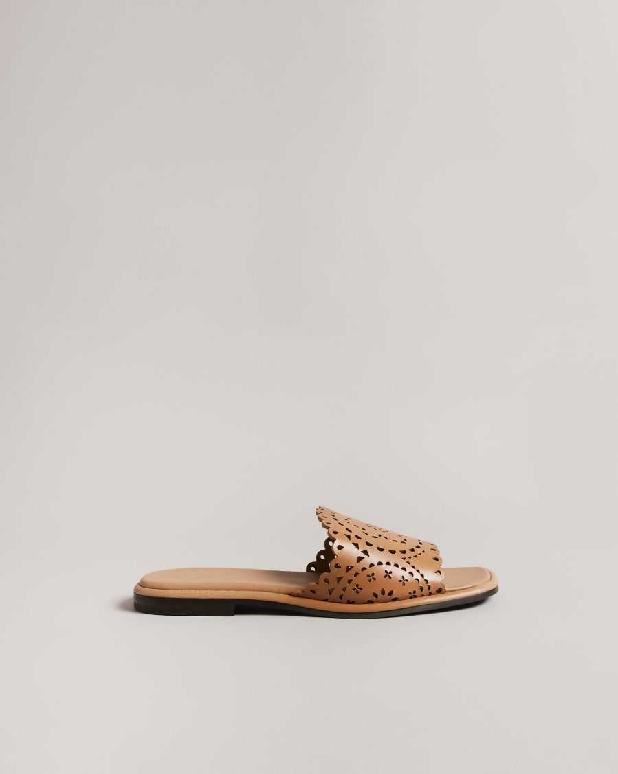 Ted Baker Clovei Laser Cut Flat Sandals Light Brown | 0874153-AT