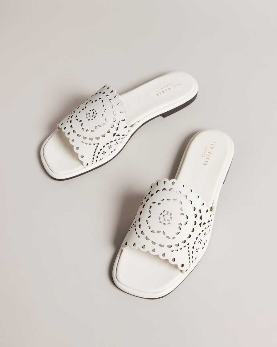 Ted Baker Clovei Laser Cut Flat Sandals White | 8659213-FQ