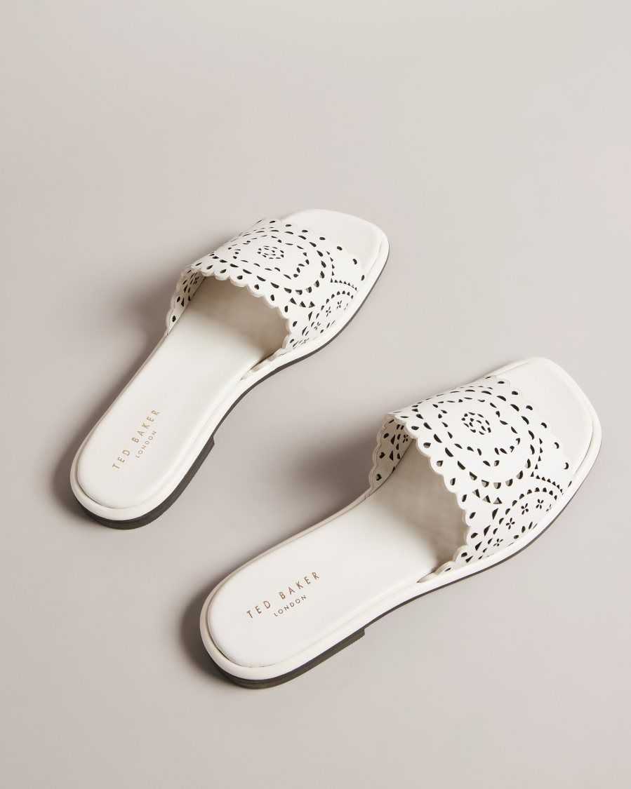 Ted Baker Clovei Laser Cut Flat Sandals White | 8659213-FQ