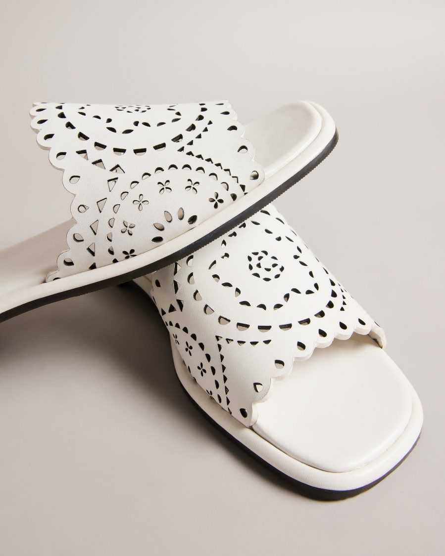 Ted Baker Clovei Laser Cut Flat Sandals White | 9740215-LT