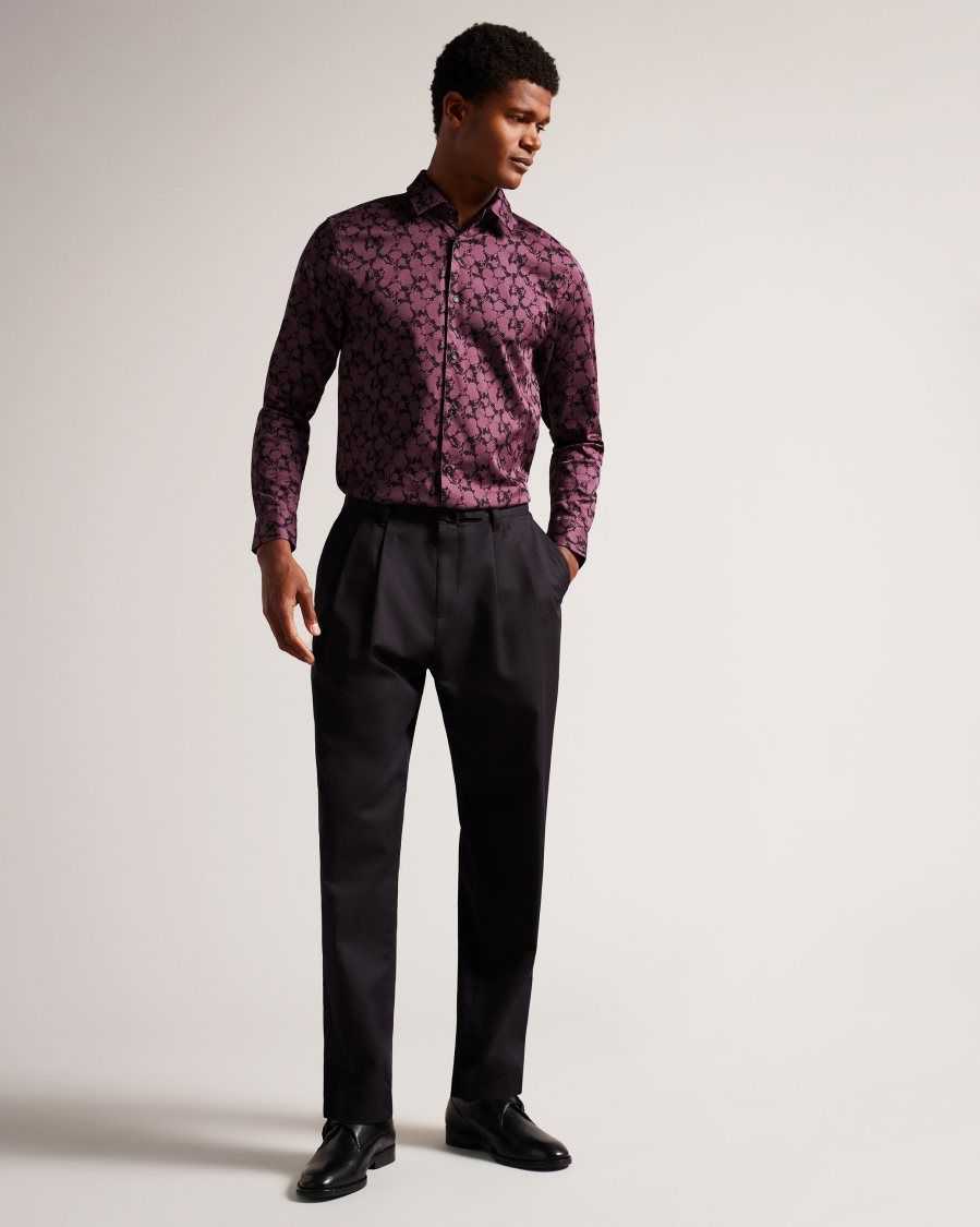 Ted Baker Comlee Long Sleeve Floral Print Shirt Maroon | 7806249-PO