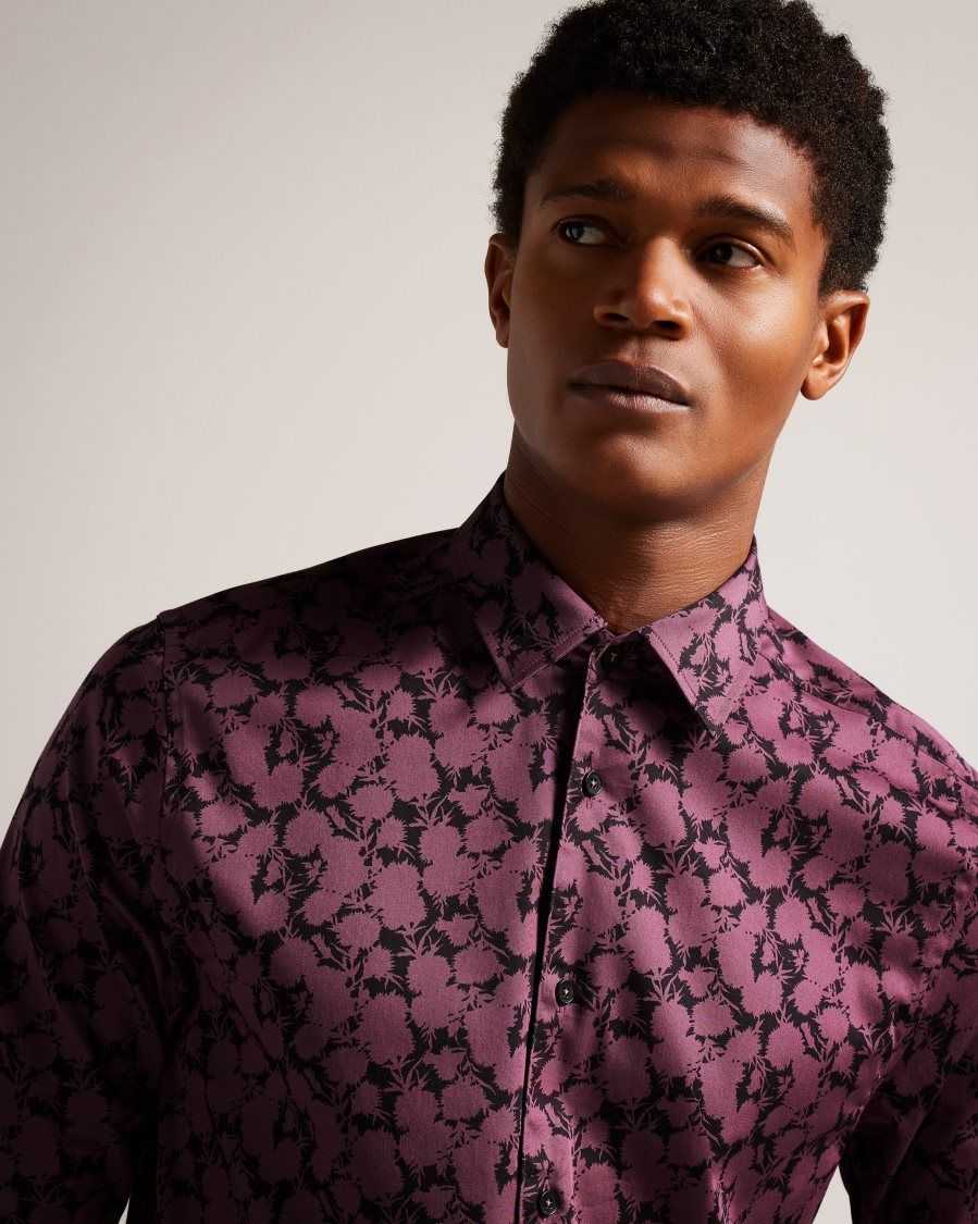 Ted Baker Comlee Long Sleeve Floral Print Shirt Maroon | 7806249-PO