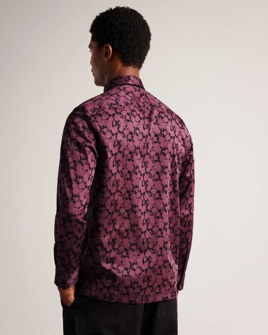 Ted Baker Comlee Long Sleeve Floral Print Shirt Maroon | 7806249-PO