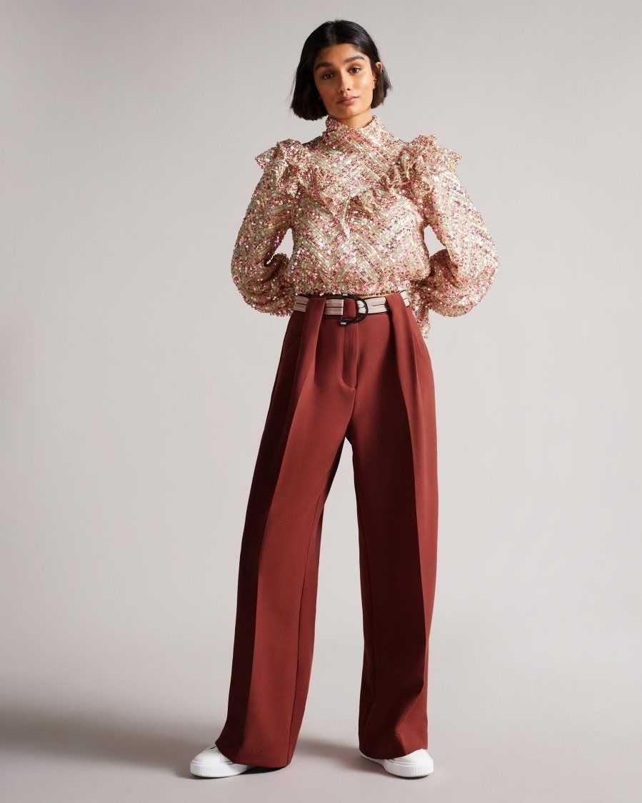 Ted Baker Conces MIB Tailored Wide Leg Trouser Brown | 5302897-MN