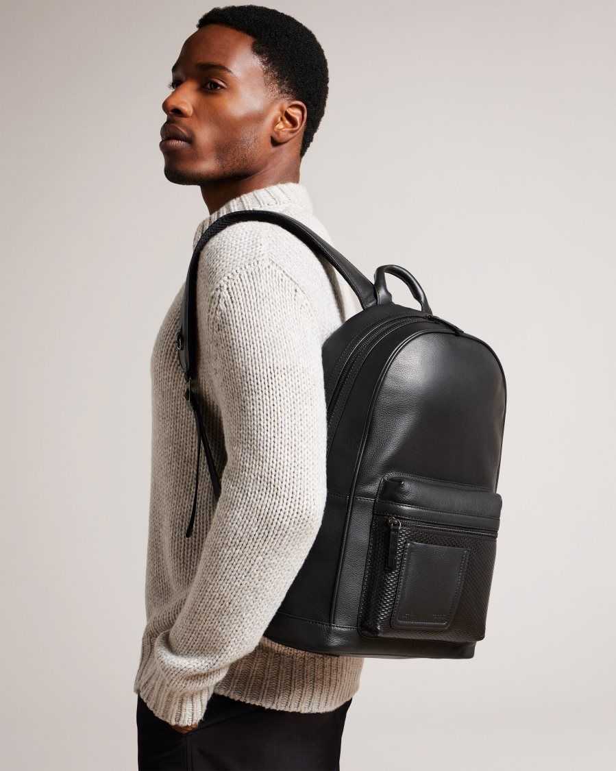 Ted Baker Convoy Textured Leather Backpack Black | 4186572-QV