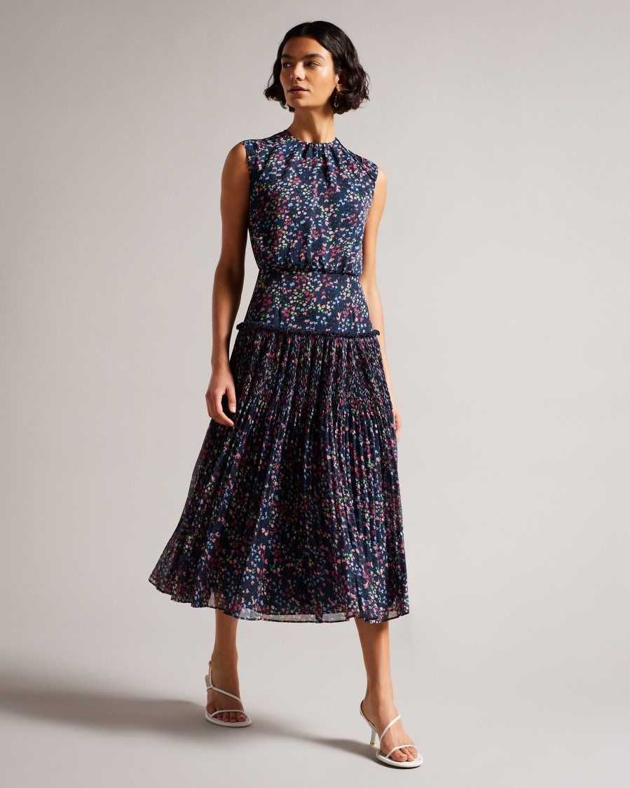 Ted Baker Coraal Heart Print Sleeveless Midi Dress Dark Navy | 5436197-UR