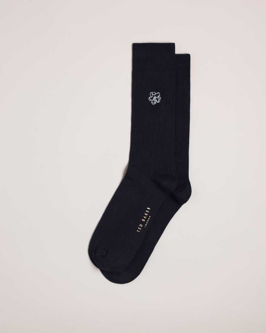 Ted Baker Coremag Ribbed Socks With Embroidered Magnolia Dark Navy | 8795432-OJ