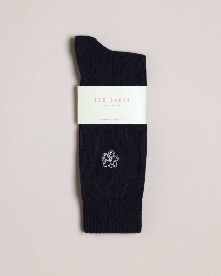 Ted Baker Coremag Ribbed Socks With Embroidered Magnolia Dark Navy | 8795432-OJ