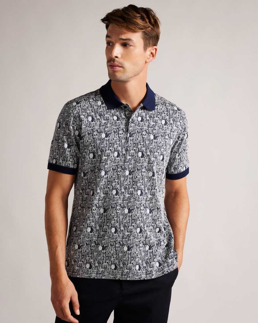 Ted Baker Coreo Geometric Knit Polo Shirt Navy-Blue | 6213845-ZT