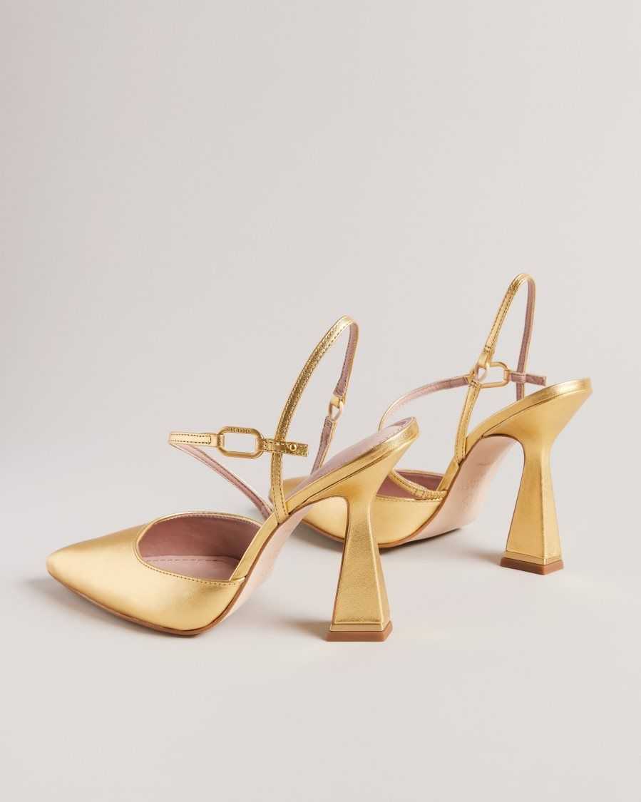 Ted Baker Coriana Geometric Heel Pointed Court Shoes Gold | 5786403-YR