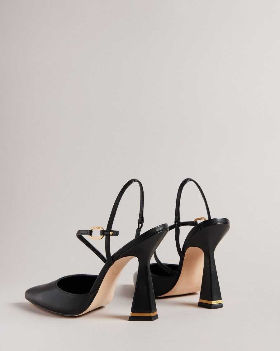 Ted Baker Coriana Geometric Heel Pointed Court Shoes Black | 7395648-VQ