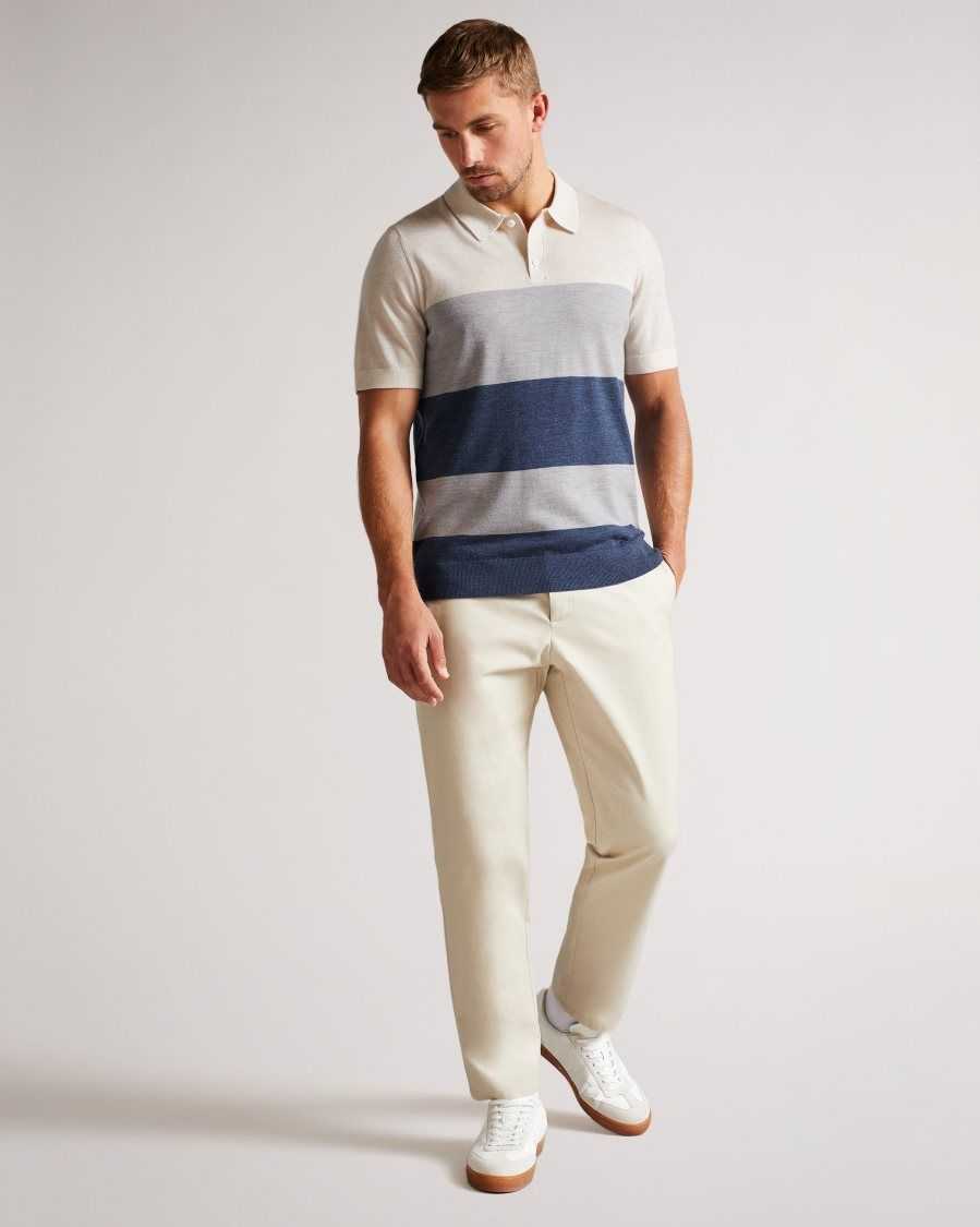 Ted Baker Cove Short Sleeve Multi Striped Merino Polo Ecru | 4210986-IS